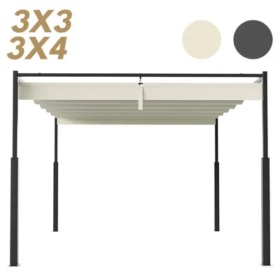 Immagine prodotto di Ikodm Pergola 3 x 3 m Impermeabile Stabile Resistente all'inverno, gazebo da giardino con copertura parasole, protezione UV, beige