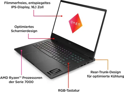 Produktbild von HP OMEN by HP Laptop 16-xf0376ng - AMD Ryzen 7 7840HS / 3.8 GHz - Win 11 Home - GeForce RTX 4070 - 16 GB RAM - 512 GB SSD NVMe, TLC - 40.9 cm (16.1")