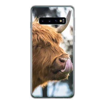 Produktbild von MuchoWow® Handyhülle Schutzhülle Hülle für Samsung Galaxy S10 Schottischer Highlander - Nase - Baum Silikon Softcase Handy Hülle - Handytasche
