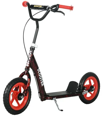 Image de Trottinette pour enfants de 6 à 12 ans, avec frein. Couleur : rouge. Dimensions : 52 x 118 x 80-88 cm