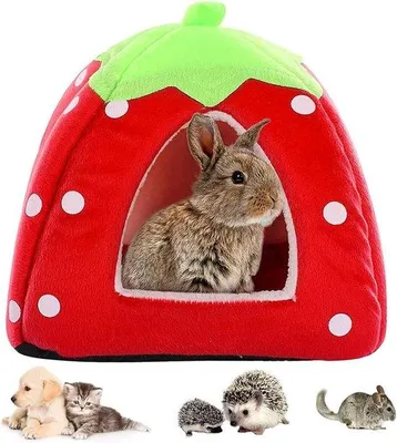 Produktbild von Famanu Katzenbett Erdbeerform - Weiches Nest für kleine Haustiere - Für Hamster, Meerschweinchen, Igel