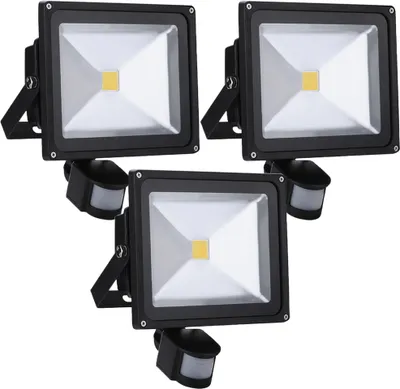 Immagine prodotto di Set da 3 faretti LED da 30 W per esterni con sensore di movimento, Greenmigo, luce bianca calda, faretti da parete IP65 impermeabili, alimentazione CA 85-265 V, luce bianca naturale