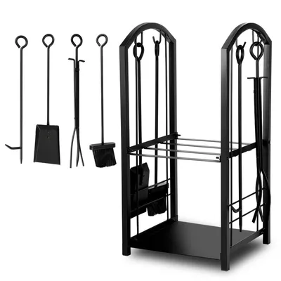 Obrázek produktu pro Jayseuw stojan na palivové dřevo 40 x 30 x 74 cm stojan na palivové dřevo kovový stojan na palivové dřevo pomocný dvoupatrový s nářadím
