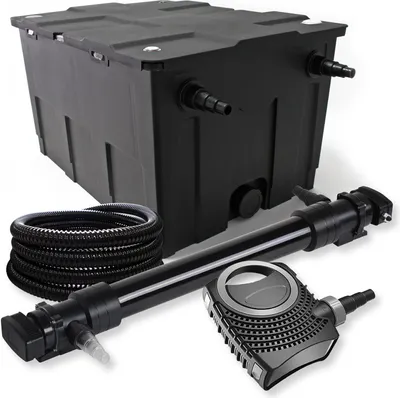 Produktbild von SunSun Komplettset: CBF-550 Teichfilter bis 60000 L Teichfilteranlage als Durchlauffilter, NEO10000 SuperECO Teichpumpe 10000l/h 80W, CUV-672 Teichklärer UVC Klärer mit 72W, 25m Teichschlauch 25 mm