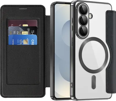 Produktbild von Klapphülle für Samsung Galaxy S26 Kompatibel mit Magsafe, Klar Überzug Kartenhalter Ledertasche mit Kameraschutz Schwarz