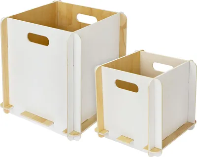 Zusammensteckbare Holzbox 25 + 32 cm weiß Aufbewahrungsbox für Bücherregale, passend für Kallax