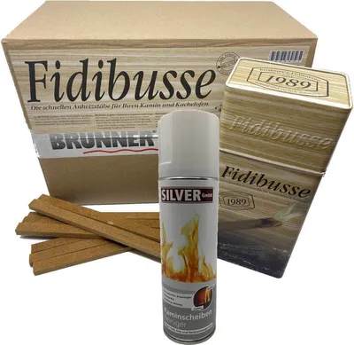 Produktbild von SILVER GmbH Fidibusse Großpackung 350 Stück + Blechdose 50 Anzündern + 300ml Kaminscheiben Reiniger
