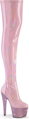Produktbild von BEJEWELED-3000-7 Pleaser Plateauoverkneestiefel Stretch babypink Holo Lack AB Strass