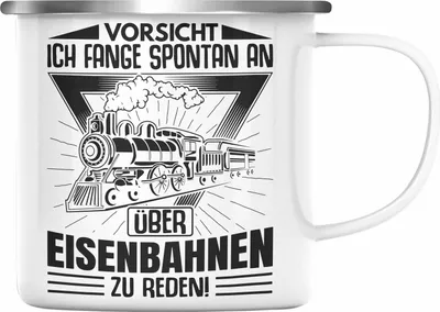 Produktbild von Trendation - Fange Spontan An Über Eisenbahn Zu Reden Lokführer Emaille Tasse Geschenk Eisenbahner Spruch Lokomotive Geschenkidee Eisenbahn Modelleisenbahn (Silber)