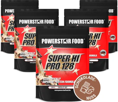 Produktbild von Powerstar SUPER HI PRO 128 | Mehrkomponenten Protein-Pulver 5x1kg | Höchste Biologische Wertigkeit | Protein-Shake zum Muskelaufbau | Chocolate-Nut