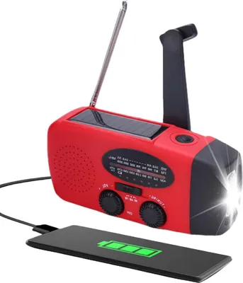 Obrázok produktu pre Prenosné rádio - Dynamo rádio - Na kempovanie a cestovanie - S dobíjateľnou batériou - 1200 mAh - Červené