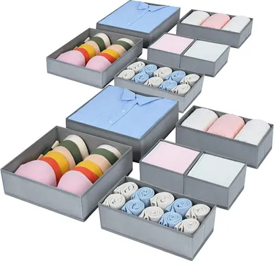 Produktbild von 12er Set Faltbare Schubladen Organizer Stoff Hellgrau