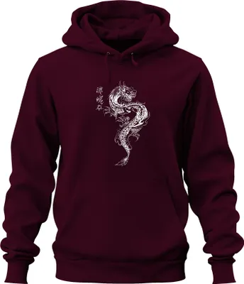 Produktbild von Japanischer Drache Irezumi Orientalischer Drache Asien Koi Flamme Uni Hoodie Kapuzenpullover, Burgundy, 3XL