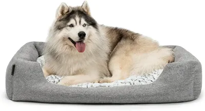 Image de Lit pour chien, 110x80 cm, gris, avec coussin réversible et moelleux, pour chiens