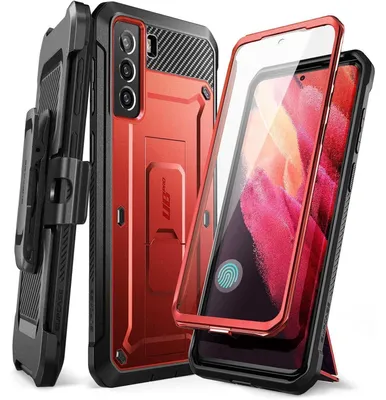Image de Coque de protection extérieure pour Samsung Galaxy S21 FE 5G (6,4 pouces) avec support et étui, de couleur rouge