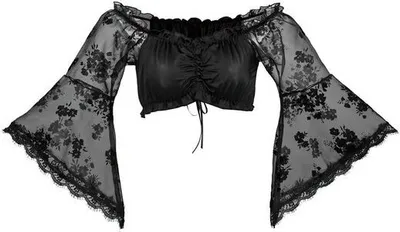 Obrázok produktu pre Dámska blúzka v štýle Dirndl, tradičná blúzka s volánmi a rukávmi typu "sirénka" z čipky, vhodná na , čierna, veľkosť 4XL