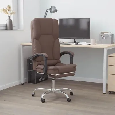 Produktbild von Brauner Bürostuhl mit Massagefunktion aus Kunstleder, höhenverstellbar, drehbar, mit Rollen und Verstellbarer Rückenlehne für Homeoffice Arbeitszimmer und Konferenzraum