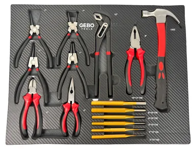 Immagine prodotto di Modulo con inserto in schiuma per carrelli portautensili, kit utensili, pinze, punzoni e martello  54 x 39,5 x 3 cm,16 pezzi Gebo Tools