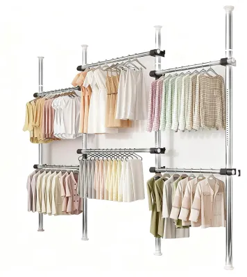Image de Barre à vêtements extensible - Penderie murale télescopique - Fer - Argent