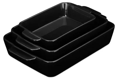 Image de Lot de plats à four en céramique, 3 tailles, carrés, pour lasagnes, gratins, tiramisu, lavables au lave-vaisselle, noir