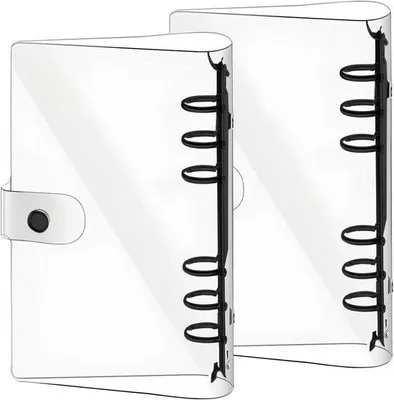 Immagine prodotto di Raccoglitore ad anelli A6, in PVC trasparente, 2 pezzi, raccoglitore ad anelli a 6 anelli con chiusura a bottone a pressione, adatto per verbali e appunti