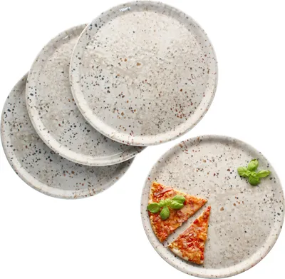 Produktbild von 4x Pizzateller Stone Drops Ø33cm 4 Personen XL-Teller 3D Steinoptik Platte creme