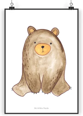 Produktbild von Mr. & Mrs. Panda Bild Bär sitzend DIN A4 - Weiß - Geschenk, drucke, Wandbild, wanddeko, Plakat, kunstdruck poster, Teddy