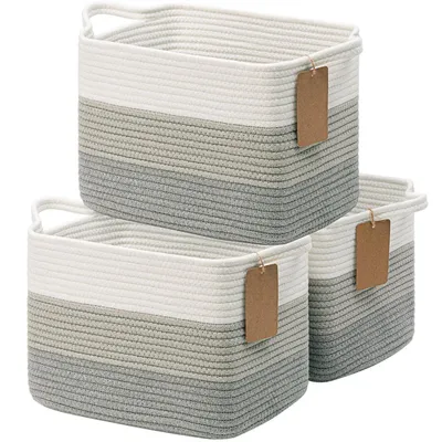 Obrázok produktu pre Sada 3 úložných košíkov, pletené, 33x25x23 cm, sivé, s rúčkami