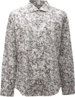 Zdjęcie produktu dla 0987AG camicia uomo GAUDI' biała/czarna bawełniana koszula męska z nadrukiem