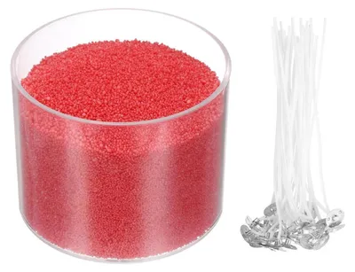 Obrázek produktu pro Červené voskové perly, 600 g, s 50 knoty, vhodné pro domácí výrobu svíček