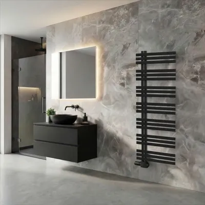 Produktbild von Schulte Badheizkörper IGNIS, 160x60 cm, Schwarz, seitlich versetzter Mittelanschluss, ohne Heizstab