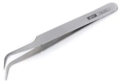 1 Pinzette, Feinmechaniker- Uhrmacher- Modellbau-Pinzette,gebogene Spitze