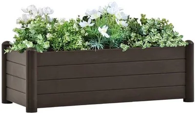 Image de Jardinière moderne et résistante aux intempéries en plastique PP, couleur moka, 100 x 43 x 35 cm, pour balcon et terrasse