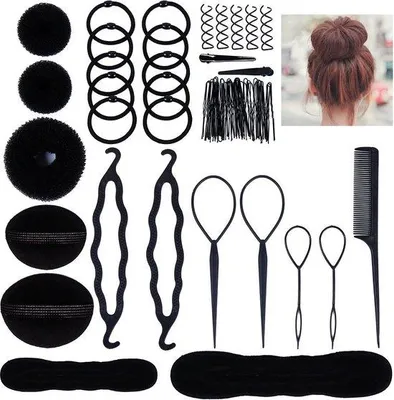 Immagine prodotto di Set di accessori per capelli Unyqoos® Lictin – include forcine, mollette e elastici per capelli, un set completo per parrucchieri professionisti e principianti, colore nero