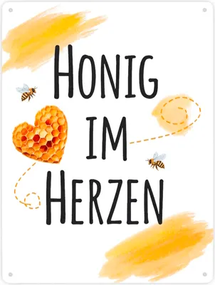 Produktbild von Honigwaben Bienen Metallschild XXL in 28x38 cm Honig im Herzen