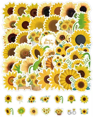 Productafbeelding van Zonnebloemstickers - 50 stuks, waterdicht vinyl - geschikt voor laptops, skateboards, scrapbooks en bagage