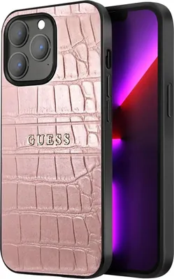 Produktbild von Hülle Case iPhone 13 Pro Guess Krokodiloptik Kunstleder rosa pink