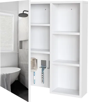 Produktbild von Badezimmerspiegelschrank – moderner Wandschrank mit Spiegeltür – 1 Stück – weiß – 65 x 15 x 65 cm