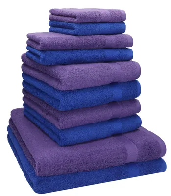Produktbild von Betz 10-tlg. Handtuch-Set PREMIUM CLASSIC 2 Duschtücher 4 Handtücher 2 Gästetücher 2 Seiftücher Farbe: lila & royalblau