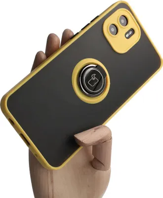 Produktbild von Handyhülle mit Fingergriff für Xiaomi Redmi A1, Bizon Case Hybrid Ring, getönt mit gelbem Rahmen