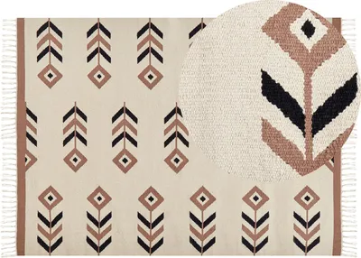 Produktbild von BELIANI Kelim-Teppich Beige / Schwarz Baumwolle 200 x 300 cm mit Fransen Geometrischem Muster Handgewebt Zweiseitig Modern Boho Wohnzimmer Schlafzimmer