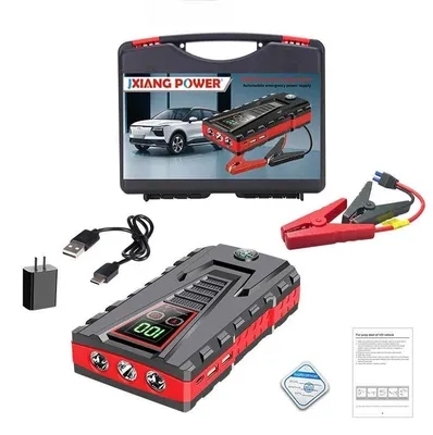 Produktbild von Auto Starthilfe - Tragbares Starthilfe Gerät Powerbank - Leistungsstarker Batteriebooster - Notstart Für Autobatterie - Rotes Set