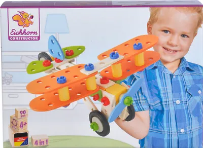 Immagine prodotto di Eichhorn Constructor Doppeldecker Set, 85-tlg., Baukasten, Bau Set, Flugzeug, Bausatz, Kinder Spielzeug, Holz, 100039031