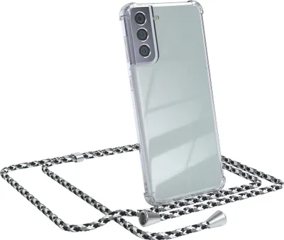 Produktbild von EAZY CASE Handykette kompatibel mit Samsung Galaxy S21 Plus 5G, Handyhülle mit Umhängeband, Handykordel, Schutzhülle Clear, Band in Schwarz