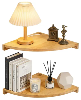 Image de Étagère d'angle murale, à suspendre, lot de 2, 27,5 cm, étagère d'angle en bois, étagère murale en chêne massif, étagère d'angle murale en bois, étagère d'angle murale pour le salon, la cuisine, la chambre