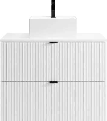 Produktbild von Rillenförmiger Wandbadezimmerschrank mit Aufsatzwaschbecken - Weiß - 80 cm breit - ZEVINI