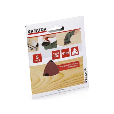 Produktbild von Kreator 5 Schleifblätter 90 x 90 x 90 mm Körnung G180 Dreieckschleifer für Holz - G180