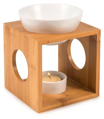 Duftlampe aus Keramik und Bambus, 12 x 12 x 12,5 cm, natur