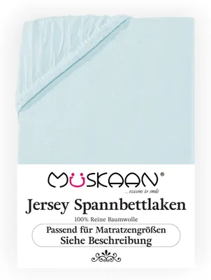 Produktbild von Müskaan Jersey Spannbettlaken 90x200cm - 100x200cm aqua bis 22cm Matratzenhöhe Gummizug Bettlaken 100% Baumwolle