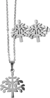 Produktbild von Akzent Edelstahlschmuckset (Kette mit Anhänger & Ohrringe), Lebensbaum